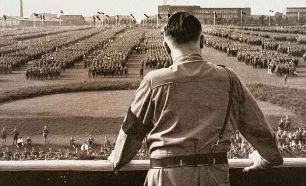 Photo of Hitler looking out onto parade